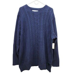 Plus Womens Size 3XL Cable Knit Sweater Blue Cozy Pullover Long Sleeves